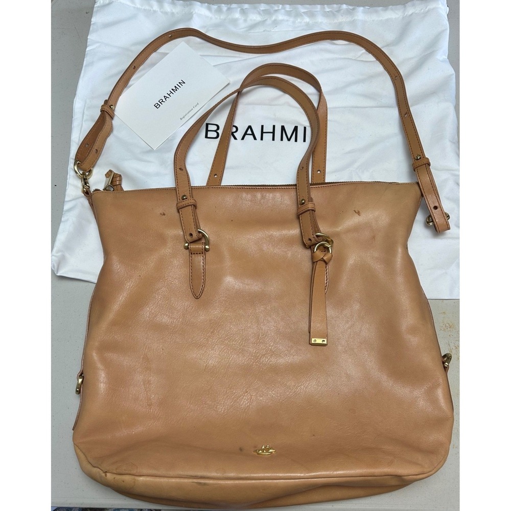 Brahmin Womens Delaney Tote Bag FLAWS Large Tan Charleston Leather Crossbody